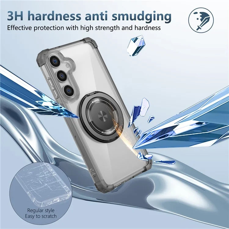 For Samsung Galaxy S24+ Magnetic Case Ring Holder PC+TPU Military Grade Protective Phone Cover