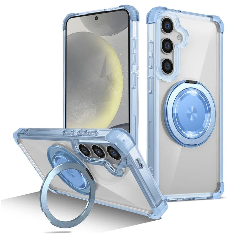 For Samsung Galaxy S24+ Magnetic Case Ring Holder PC+TPU Military Grade Protective Phone Cover