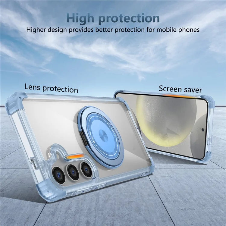 For Samsung Galaxy S24+ Magnetic Case Ring Holder PC+TPU Military Grade Protective Phone Cover