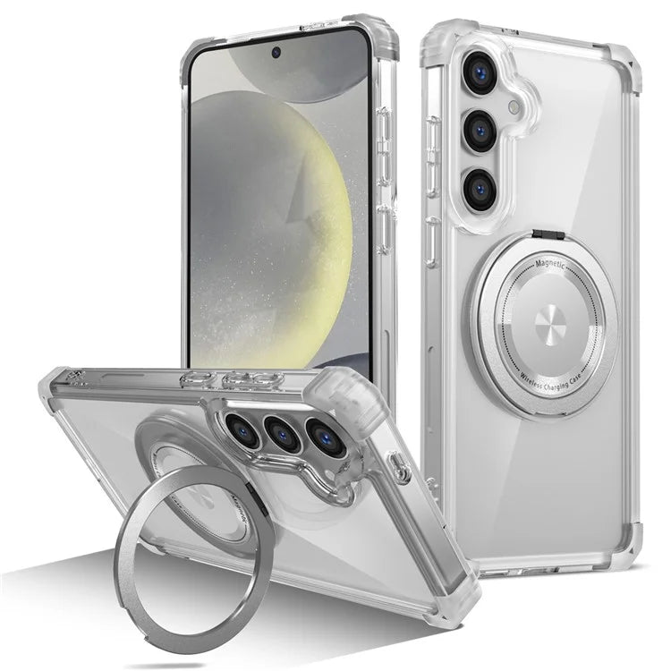 For Samsung Galaxy S24+ Magnetic Case Ring Holder PC+TPU Military Grade Protective Phone Cover