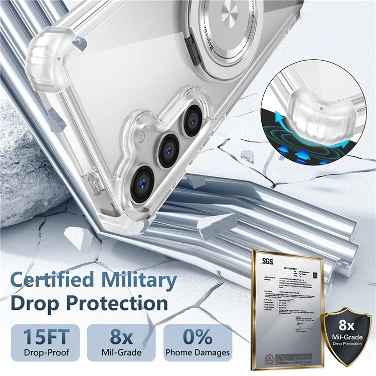 For Samsung Galaxy S24+ Magnetic Case Ring Holder PC+TPU Military Grade Protective Phone Cover