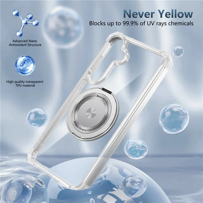 For Samsung Galaxy S24+ Magnetic Case Ring Holder PC+TPU Military Grade Protective Phone Cover