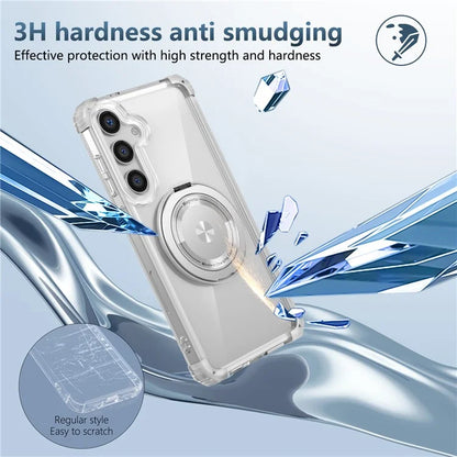 For Samsung Galaxy S24+ Magnetic Case Ring Holder PC+TPU Military Grade Protective Phone Cover
