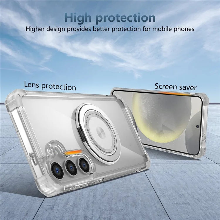 For Samsung Galaxy S24+ Magnetic Case Ring Holder PC+TPU Military Grade Protective Phone Cover