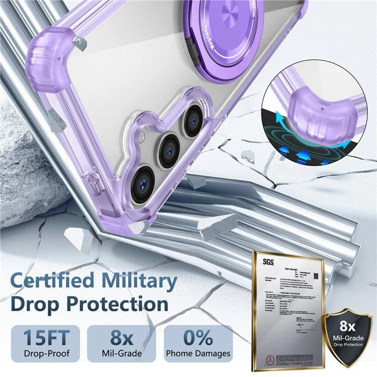 For Samsung Galaxy S24+ Magnetic Case Ring Holder PC+TPU Military Grade Protective Phone Cover