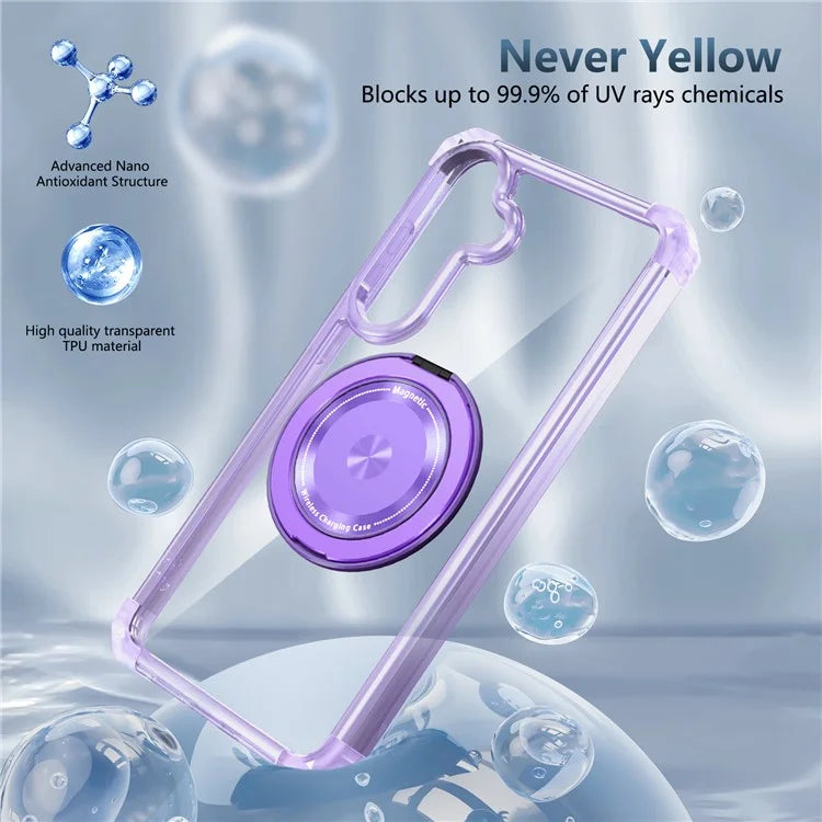 For Samsung Galaxy S24+ Magnetic Case Ring Holder PC+TPU Military Grade Protective Phone Cover