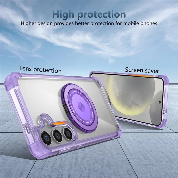 For Samsung Galaxy S24+ Magnetic Case Ring Holder PC+TPU Military Grade Protective Phone Cover