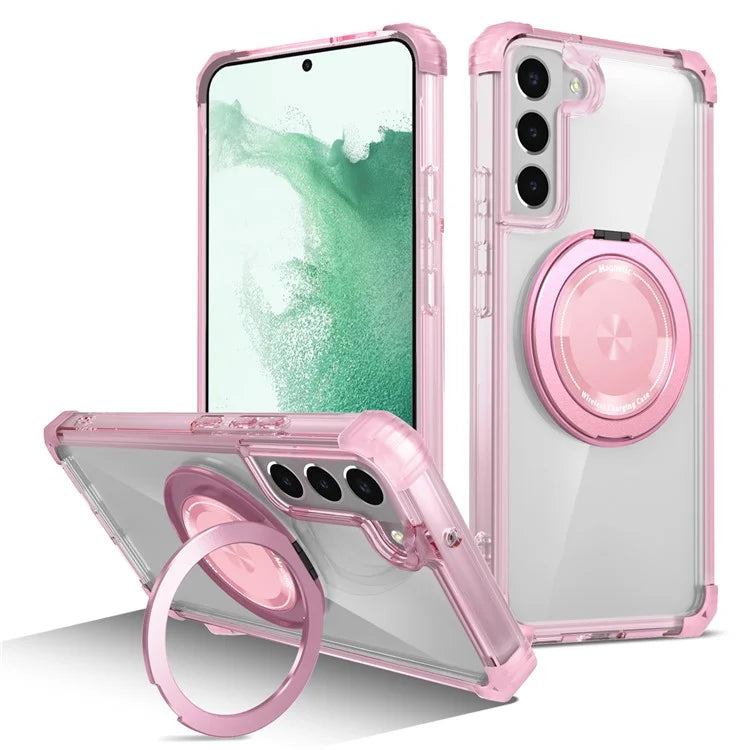 For Samsung Galaxy S22+ 5G Case PC+TPU Phone Cover Magnetic Ring Holder Kickstand