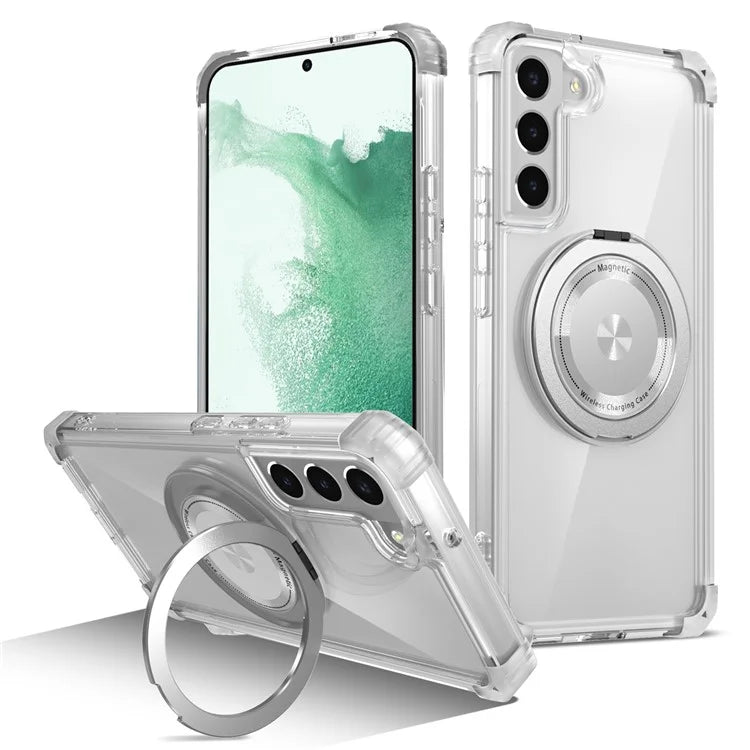 For Samsung Galaxy S22+ 5G Case PC+TPU Phone Cover Magnetic Ring Holder Kickstand
