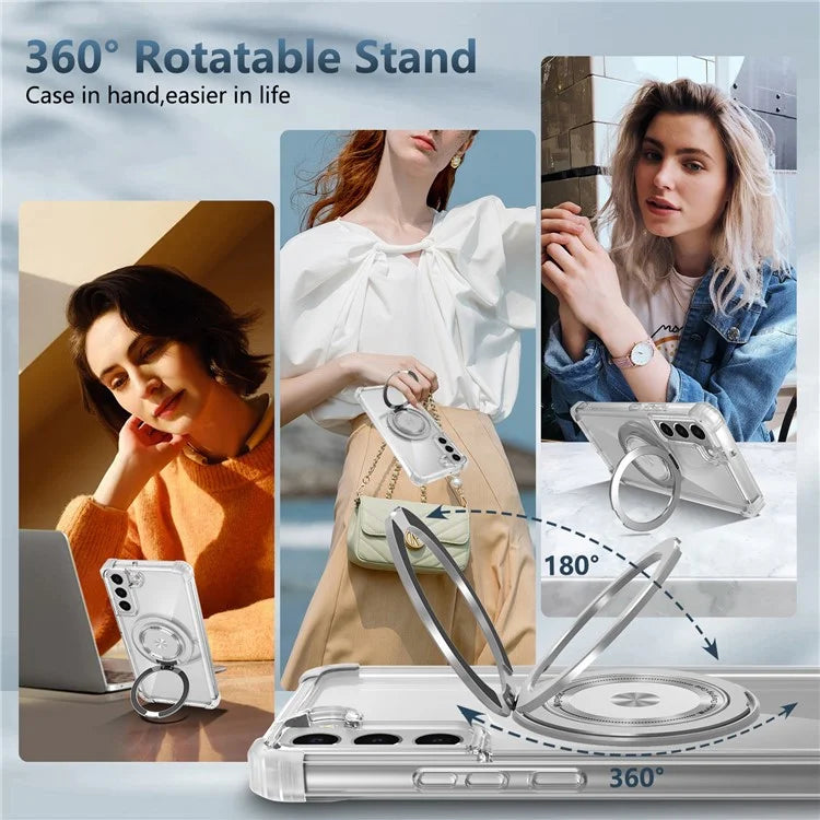 For Samsung Galaxy S22+ 5G Case PC+TPU Phone Cover Magnetic Ring Holder Kickstand