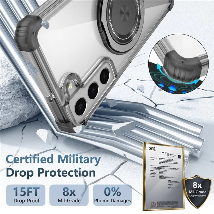For Samsung Galaxy S22+ 5G Case PC+TPU Phone Cover Magnetic Ring Holder Kickstand