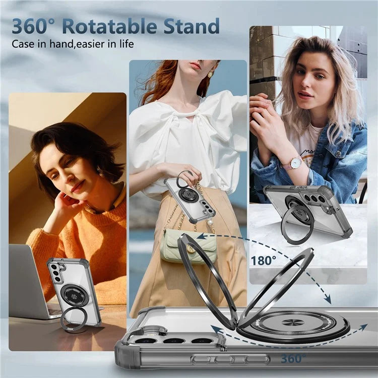 For Samsung Galaxy S22+ 5G Case PC+TPU Phone Cover Magnetic Ring Holder Kickstand