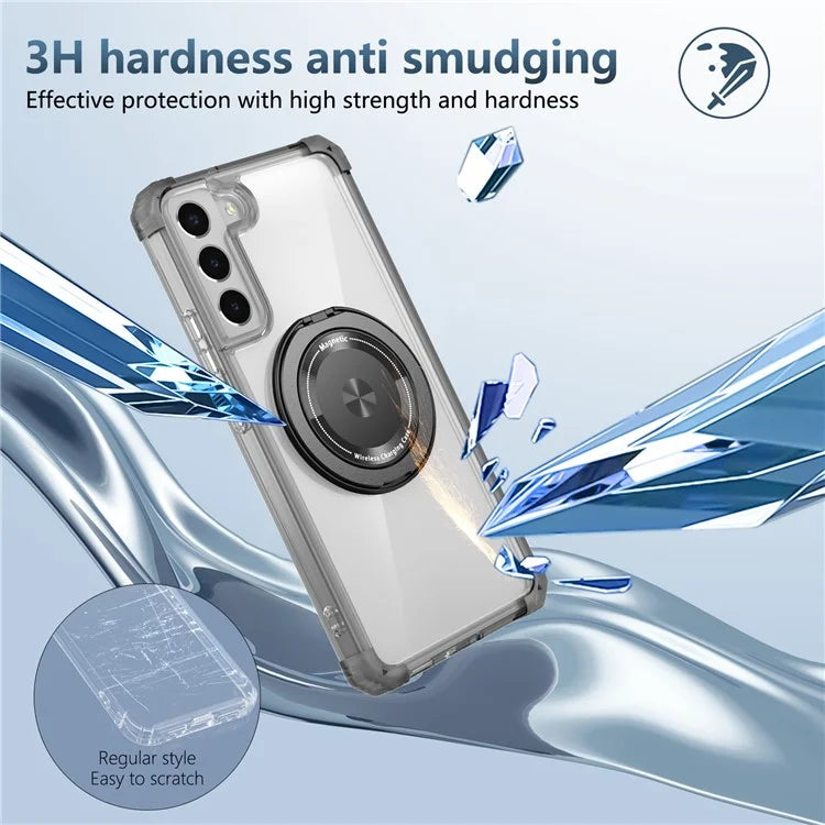 For Samsung Galaxy S22+ 5G Case PC+TPU Phone Cover Magnetic Ring Holder Kickstand