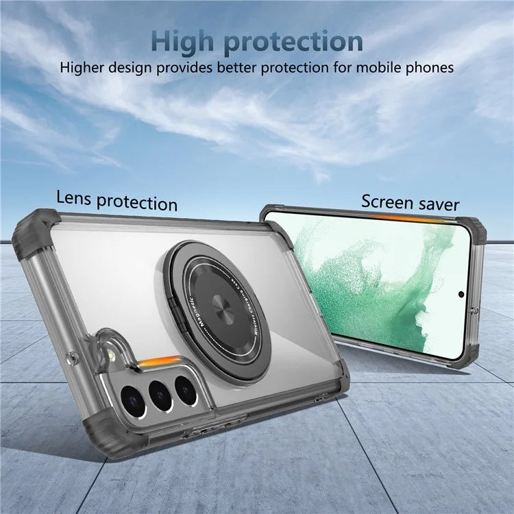 For Samsung Galaxy S22+ 5G Case PC+TPU Phone Cover Magnetic Ring Holder Kickstand