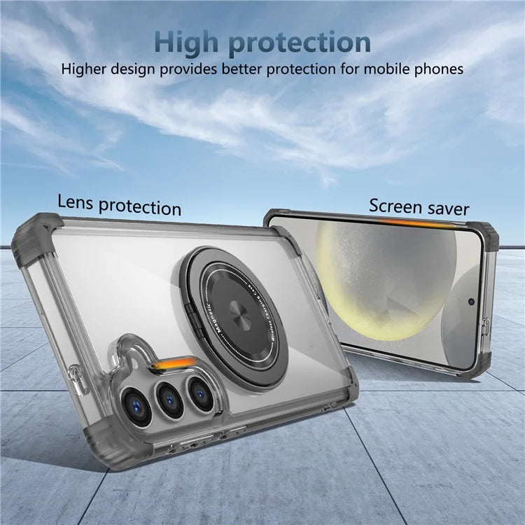 For Samsung Galaxy S24 Magnetic Case Compatible with MagSafe PC+TPU Phone Cover Kickstand
