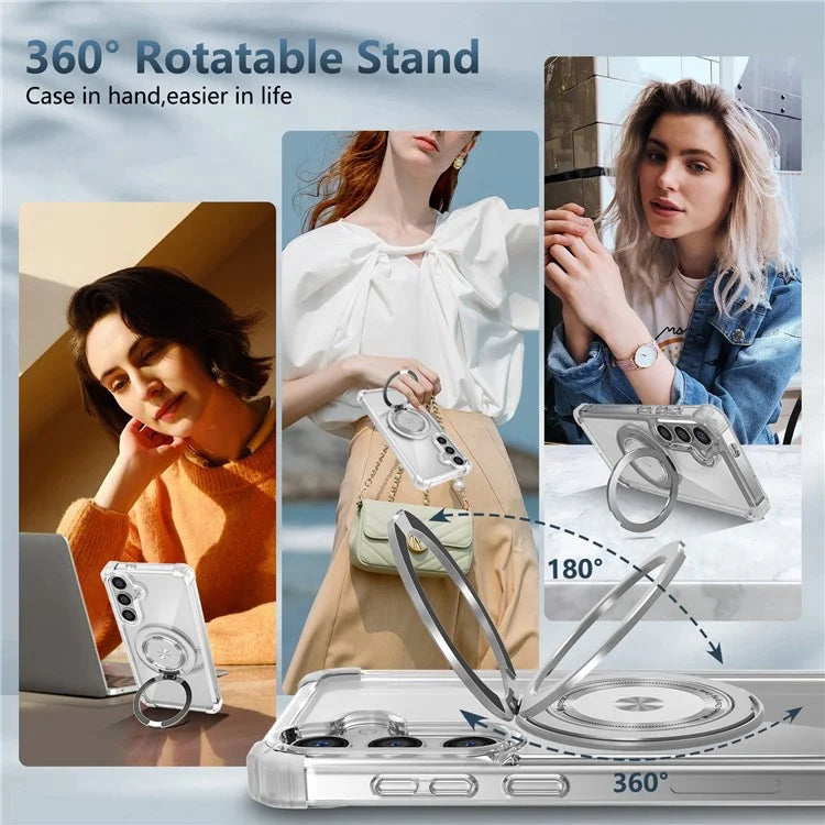 For Samsung Galaxy S24 Magnetic Case Compatible with MagSafe PC+TPU Phone Cover Kickstand