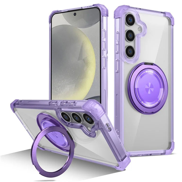 For Samsung Galaxy S24 Magnetic Case Compatible with MagSafe PC+TPU Phone Cover Kickstand
