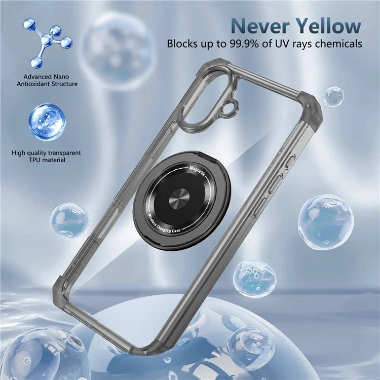 For iPhone 16 Case PC+TPU Phone Cover Rotating Magnetic Ring Holder Kickstand