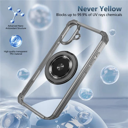 For iPhone 16 Case PC+TPU Phone Cover Rotating Magnetic Ring Holder Kickstand