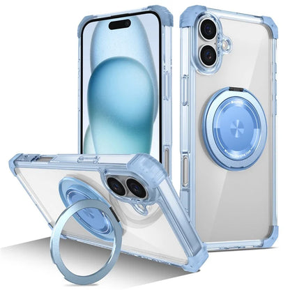 For iPhone 16 Case PC+TPU Phone Cover Rotating Magnetic Ring Holder Kickstand