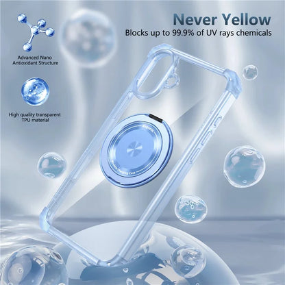 For iPhone 16 Case PC+TPU Phone Cover Rotating Magnetic Ring Holder Kickstand