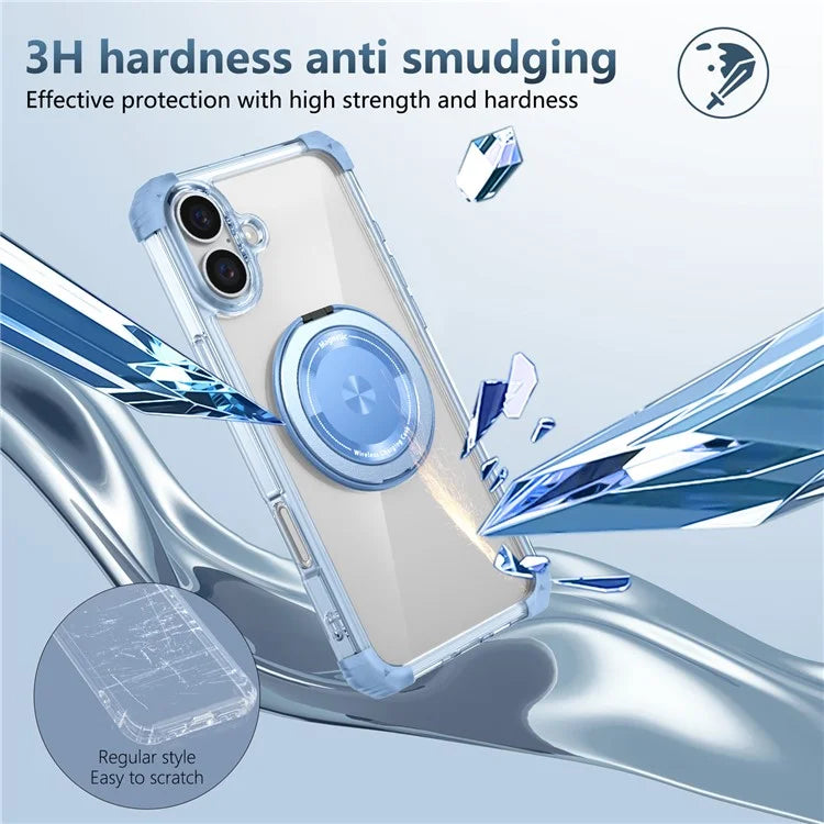 For iPhone 16 Case PC+TPU Phone Cover Rotating Magnetic Ring Holder Kickstand
