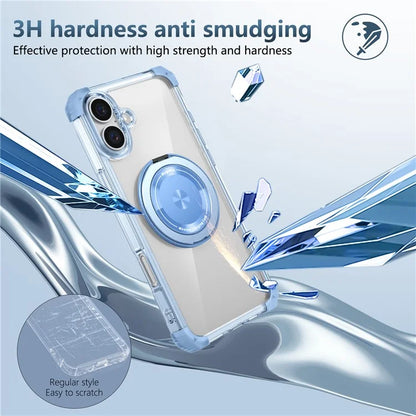 For iPhone 16 Case PC+TPU Phone Cover Rotating Magnetic Ring Holder Kickstand