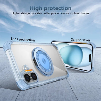 For iPhone 16 Case PC+TPU Phone Cover Rotating Magnetic Ring Holder Kickstand