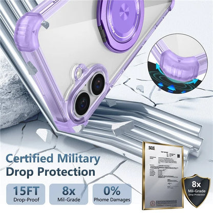For iPhone 16 Case PC+TPU Phone Cover Rotating Magnetic Ring Holder Kickstand