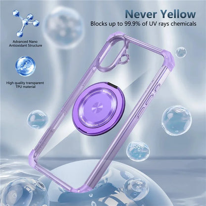 For iPhone 16 Case PC+TPU Phone Cover Rotating Magnetic Ring Holder Kickstand