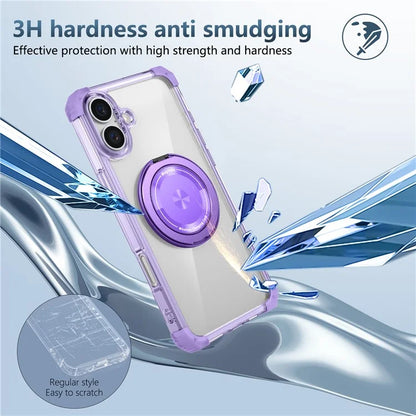 For iPhone 16 Case PC+TPU Phone Cover Rotating Magnetic Ring Holder Kickstand