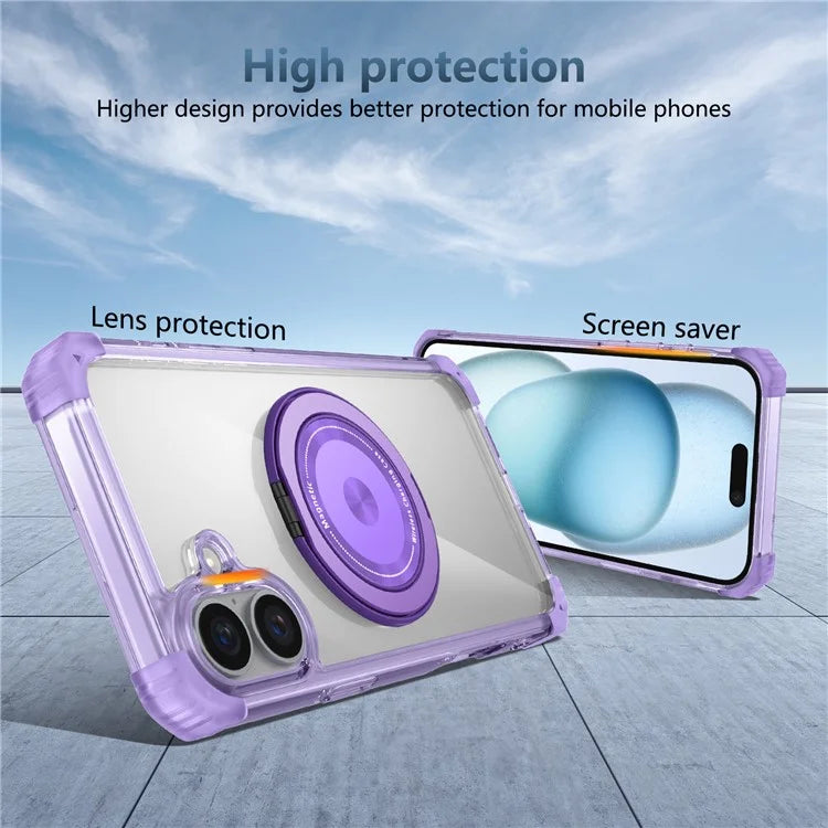 For iPhone 16 Case PC+TPU Phone Cover Rotating Magnetic Ring Holder Kickstand