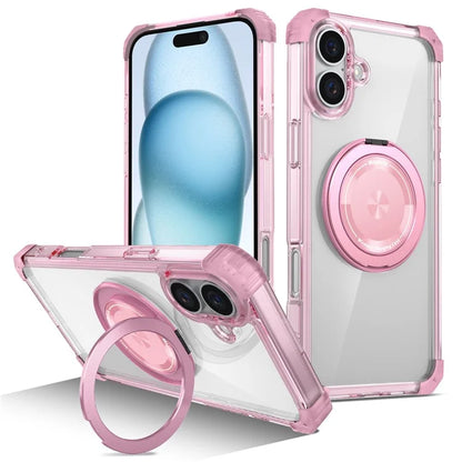 For iPhone 16 Case PC+TPU Phone Cover Rotating Magnetic Ring Holder Kickstand