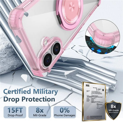 For iPhone 16 Case PC+TPU Phone Cover Rotating Magnetic Ring Holder Kickstand