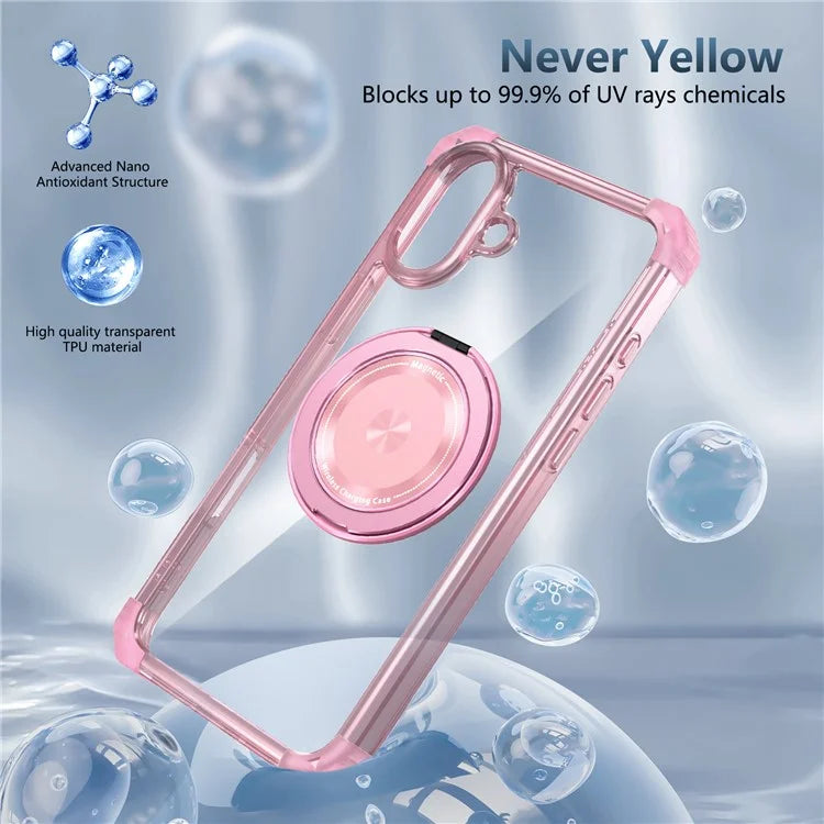For iPhone 16 Case PC+TPU Phone Cover Rotating Magnetic Ring Holder Kickstand