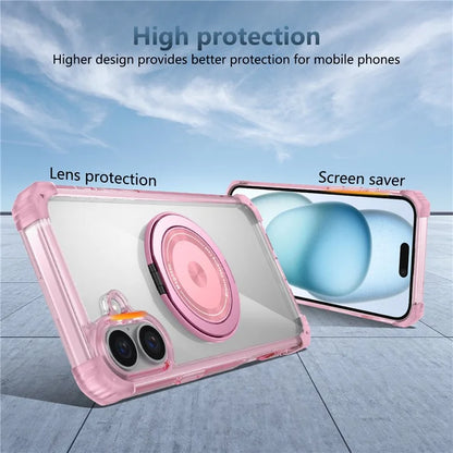 For iPhone 16 Case PC+TPU Phone Cover Rotating Magnetic Ring Holder Kickstand