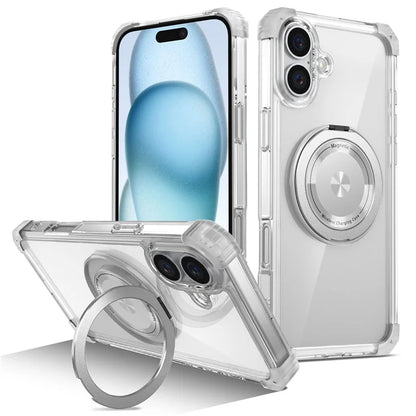 For iPhone 16 Case PC+TPU Phone Cover Rotating Magnetic Ring Holder Kickstand