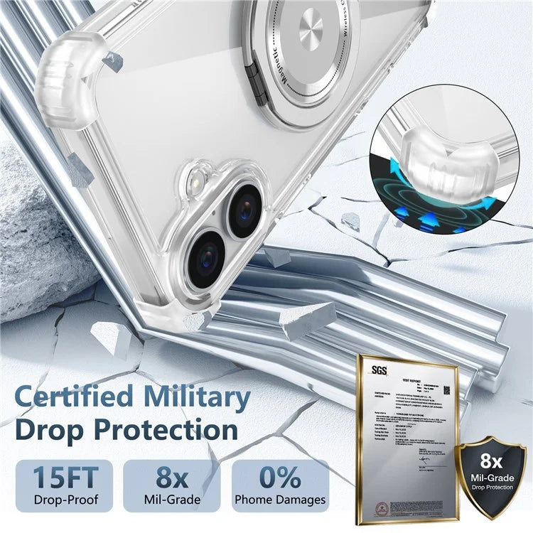 For iPhone 16 Case PC+TPU Phone Cover Rotating Magnetic Ring Holder Kickstand