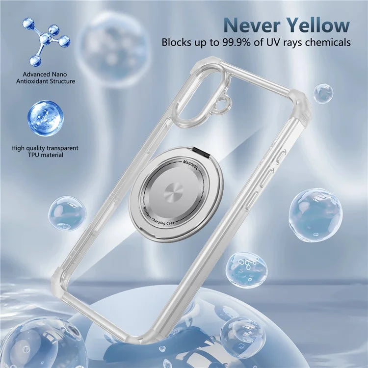 For iPhone 16 Case PC+TPU Phone Cover Rotating Magnetic Ring Holder Kickstand