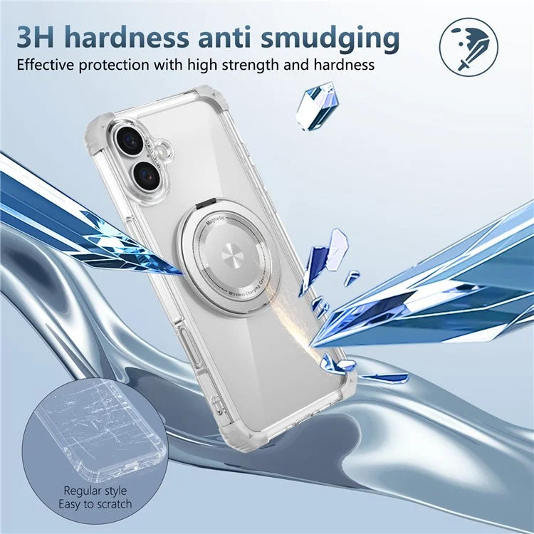 For iPhone 16 Case PC+TPU Phone Cover Rotating Magnetic Ring Holder Kickstand