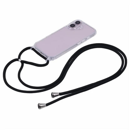 For iPhone 16 Case Reinforced Corners TPU+PC Clear Phone Cover with Lanyard