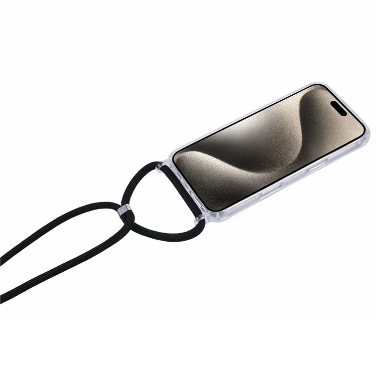 For iPhone 16 Pro Case Transparent TPU+PC Protective Phone Cover with Lanyard