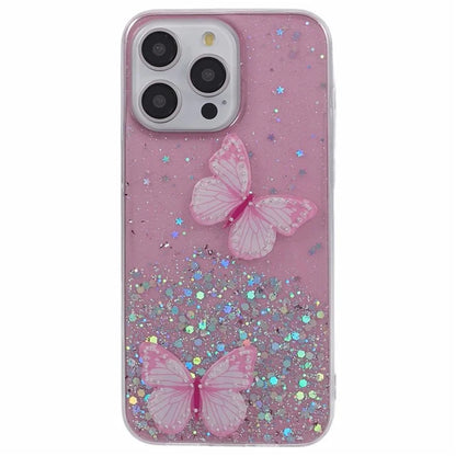 AW Series For iPhone 16 Pro Max Case Cute Glitter Epoxy Butterfly TPU Phone Cover