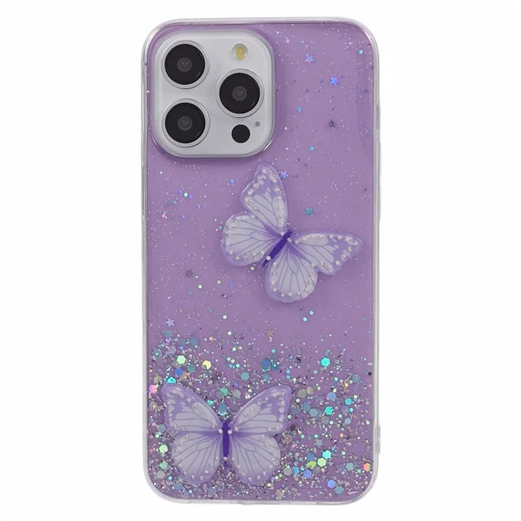 AW Series For iPhone 16 Pro Max Case Cute Glitter Epoxy Butterfly TPU Phone Cover