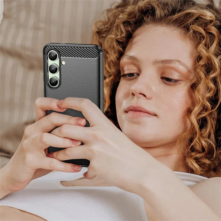 For Samsung Galaxy S24 FE Case Carbon Fiber Texture Brushed TPU Phone Cover