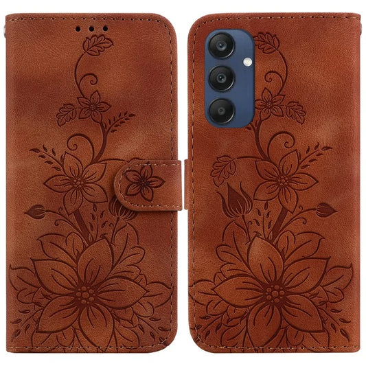 For Samsung Galaxy M35 5G Stand Case Lily Flower Imprint Leather Phone Cover