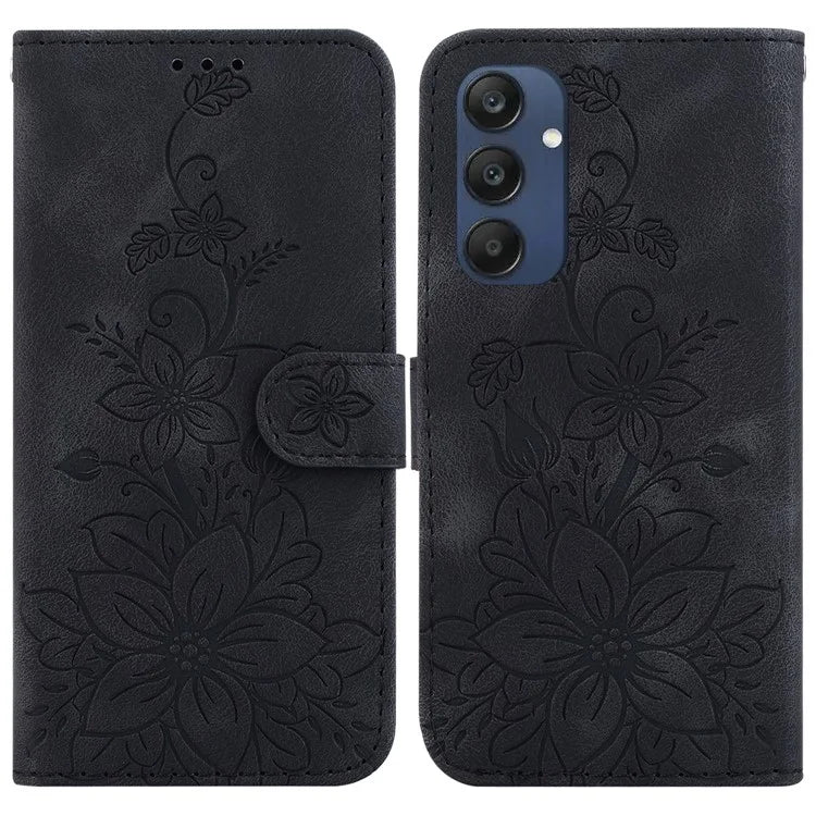 For Samsung Galaxy M35 5G Stand Case Lily Flower Imprint Leather Phone Cover