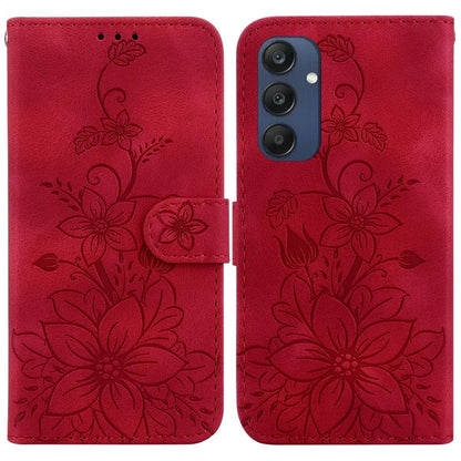 For Samsung Galaxy M35 5G Stand Case Lily Flower Imprint Leather Phone Cover