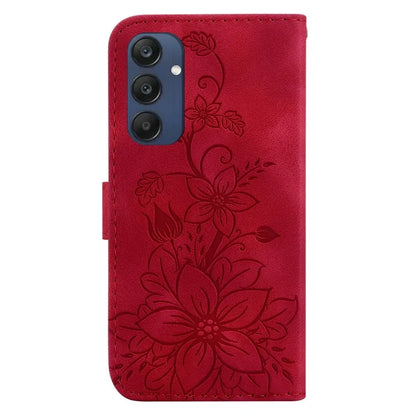For Samsung Galaxy M35 5G Stand Case Lily Flower Imprint Leather Phone Cover
