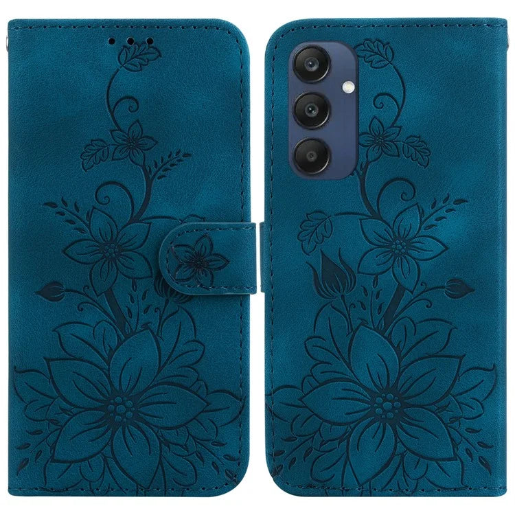 For Samsung Galaxy M35 5G Stand Case Lily Flower Imprint Leather Phone Cover